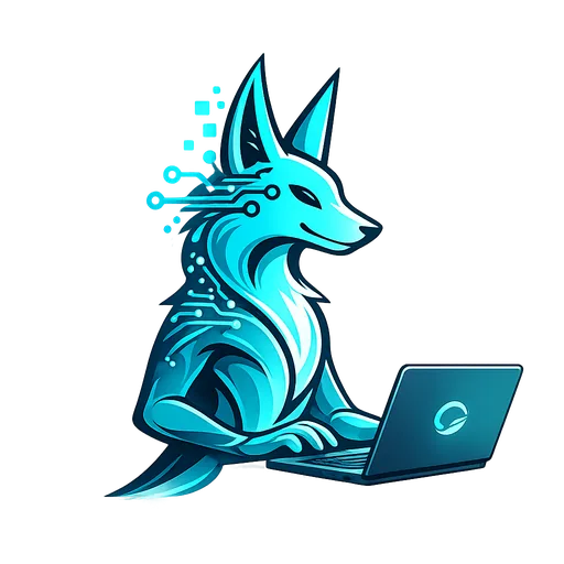 Turquoise Jackal illustration writing at a laptop